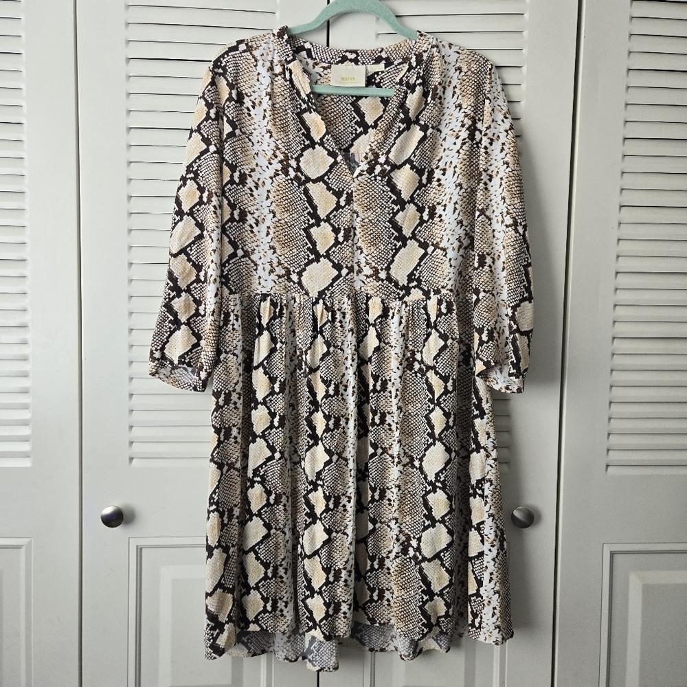 Maeve Anthropologie Women's Size Medium Juno Tan Python Snake Print Dress #147